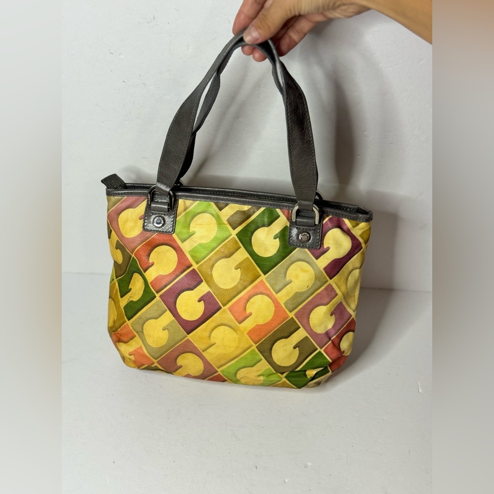 GHERARDINI Vintage Ladies Coated Canvas Multicolor Shoulder Bag Leather Trim